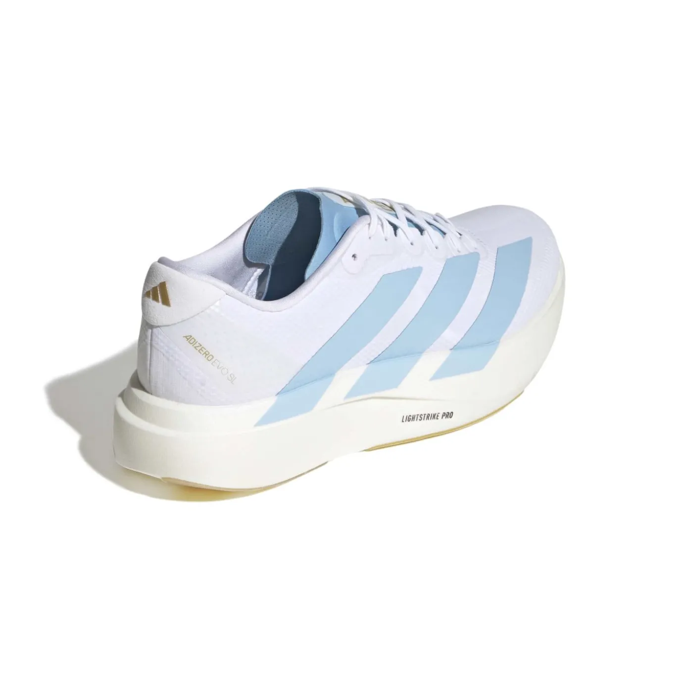 adidas Adizero Evo SL Woven Hardloopschoenen Wit Lichtblauw Goud