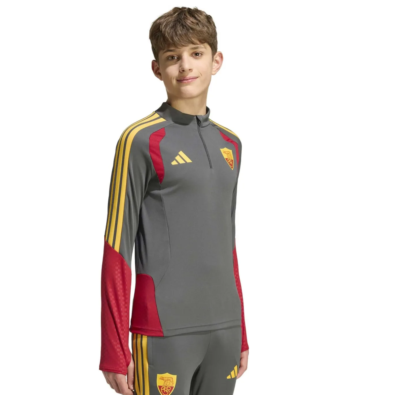 adidas AS Roma Trainingspak 1/4-Zip 2026-2027 Kids Donkergrijs Rood Oranje