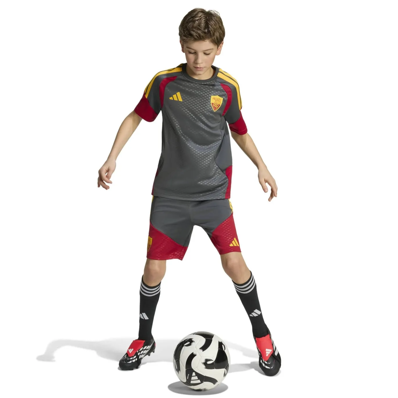 adidas AS Roma Trainingsshirt 2026-2027 Kids Donkergrijs Rood Oranje