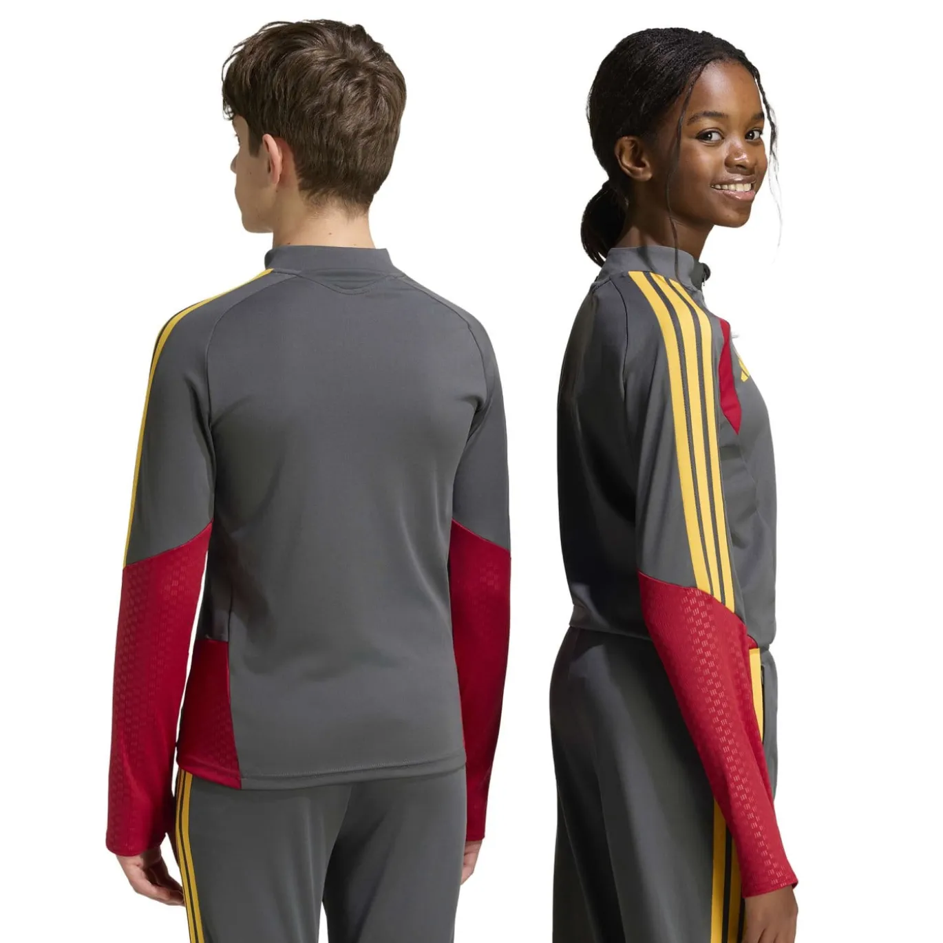 adidas AS Roma Trainingstrui 1/4-Zip 2026-2027 Kids Donkergrijs Rood Oranje