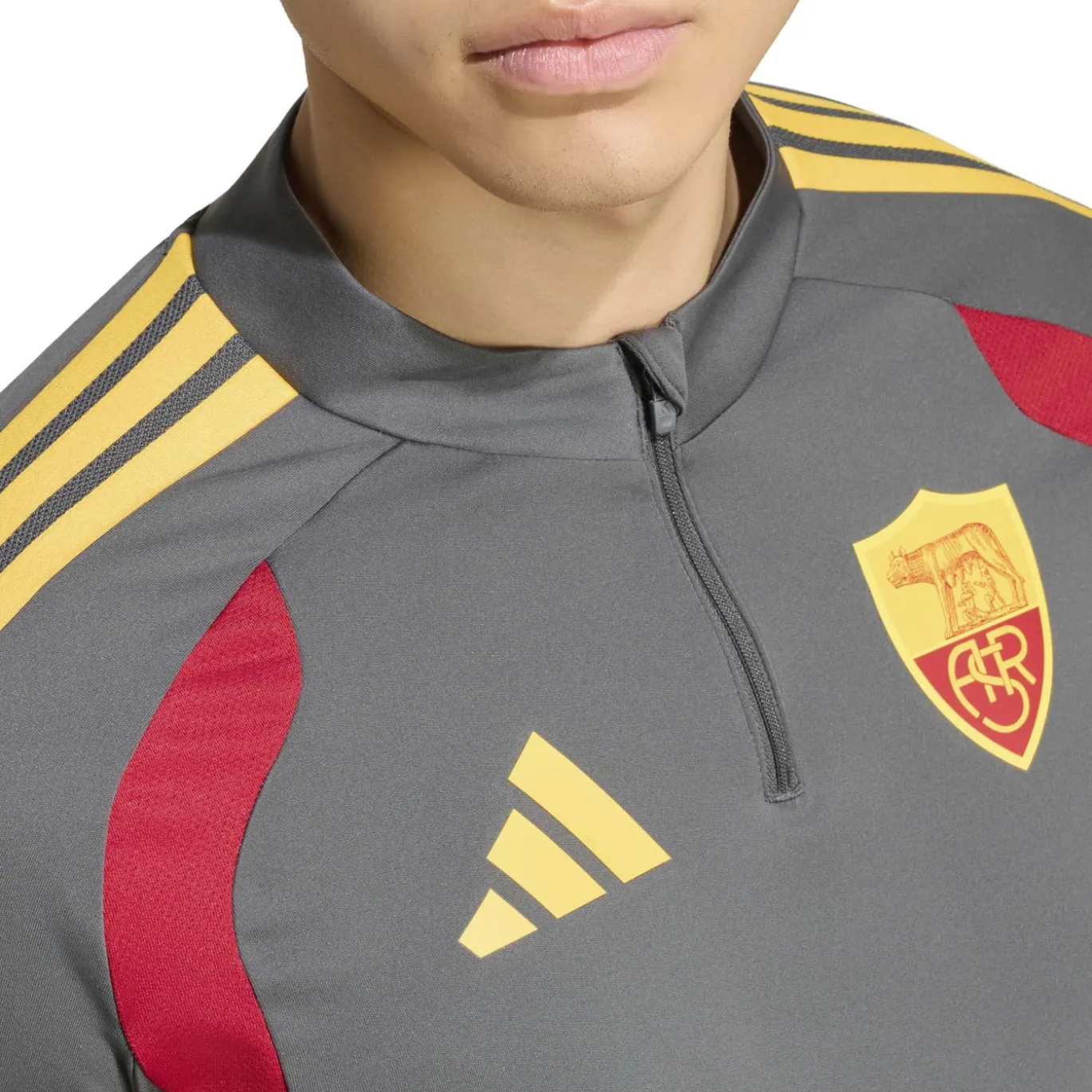 adidas AS Roma Trainingstrui 1/4-Zip 2026-2027 Donkergrijs Rood Oranje