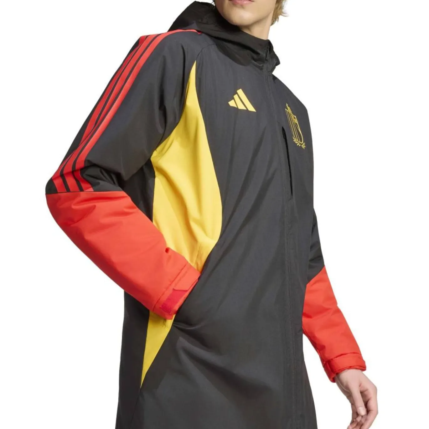 adidas België Lange Winterjas 2026-2028 Zwart Geel Rood