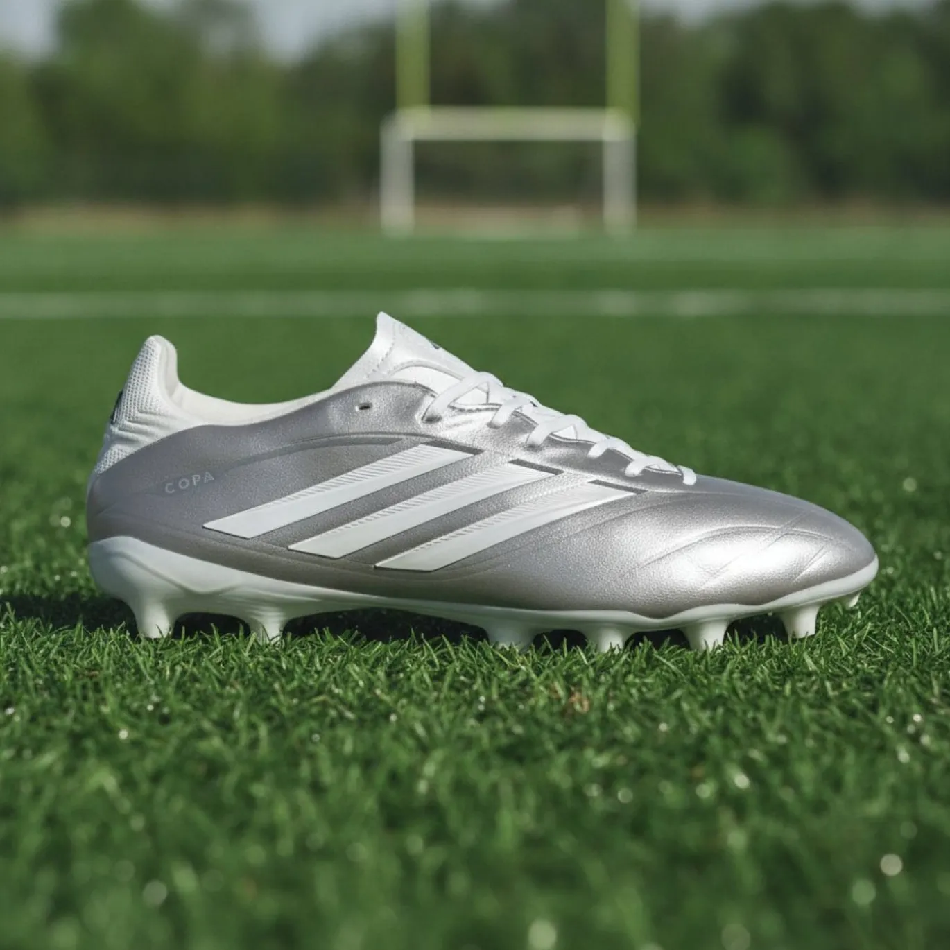 adidas Copa Pure IV League Gras Voetbalschoenen (FG) Zilver Wit Donkergrijs