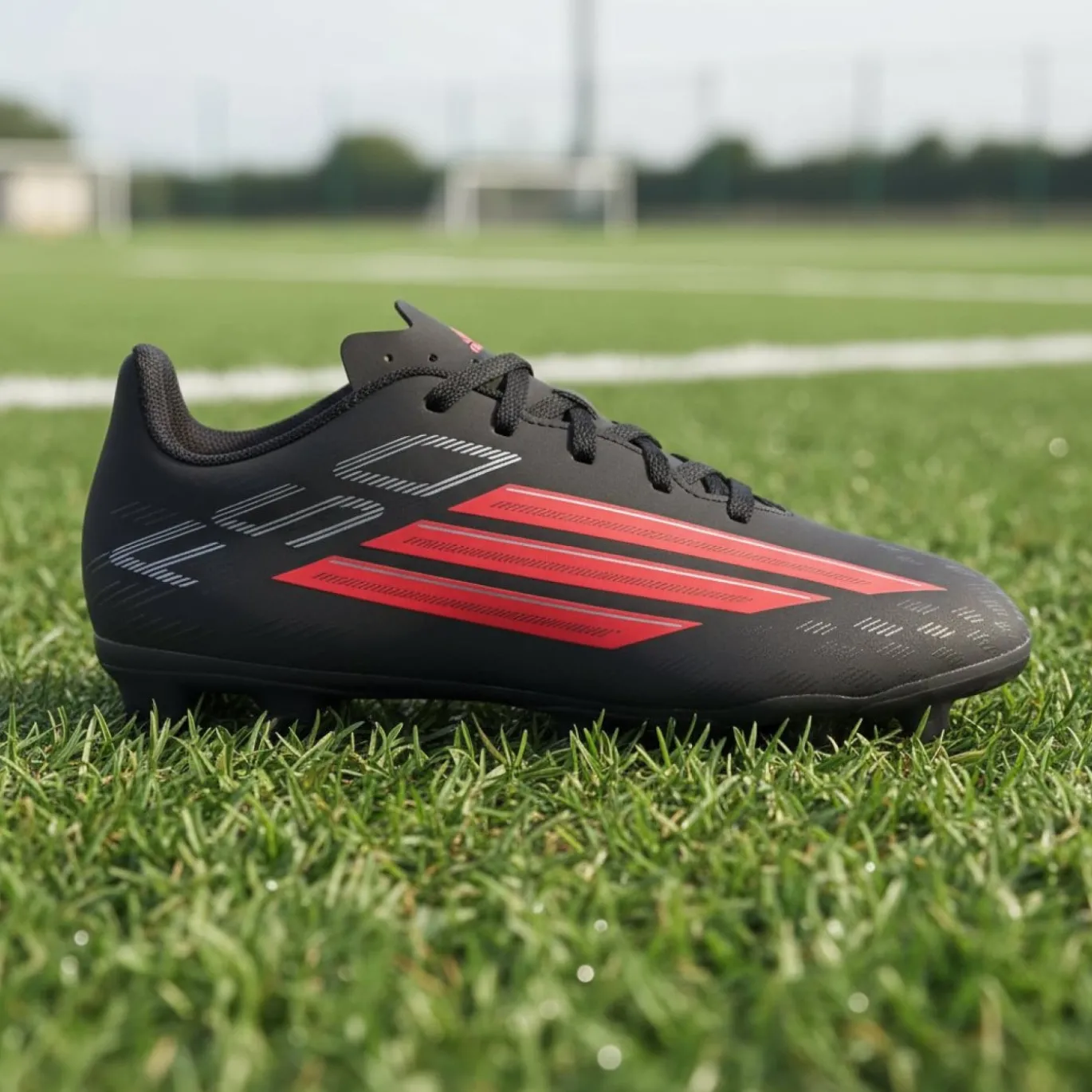 adidas F50 Club Gras / Kunstgras Voetbalschoenen (MG) Kids Zwart Rood Donkergrijs