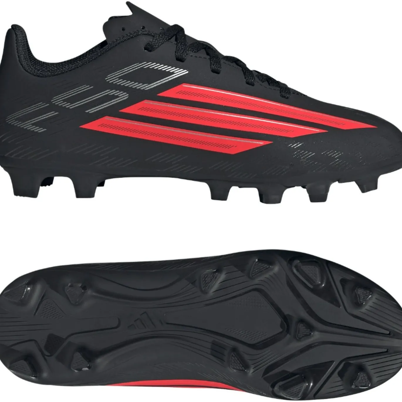 adidas F50 Club Gras / Kunstgras Voetbalschoenen (MG) Kids Zwart Rood Donkergrijs