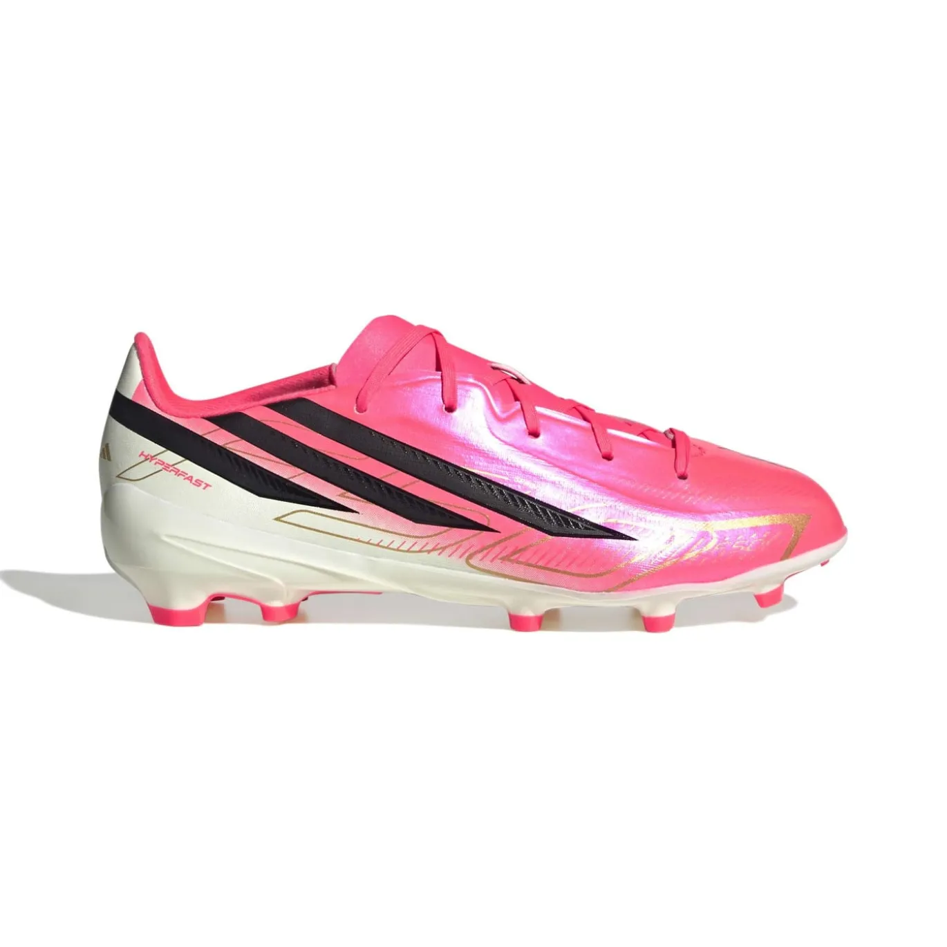 adidas F50 Hyperfast League Gras Voetbalschoenen (FG) Kids Felroze Zwart Goud Wit