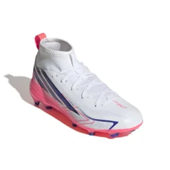 adidas F50 Hyperfast League Mid Gras Voetbalschoenen (FG) Kids Wit Paars Roze
