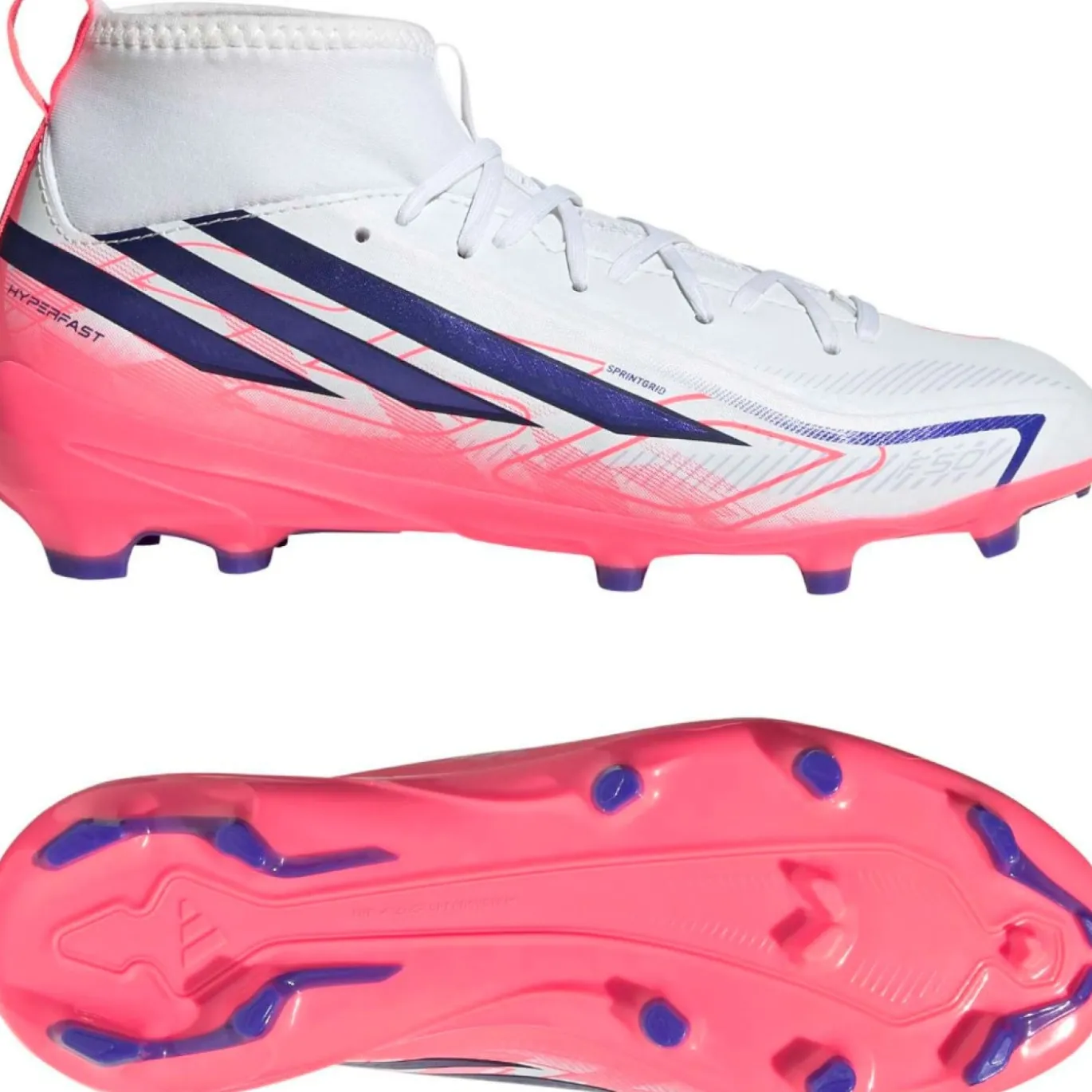 adidas F50 Hyperfast League Mid Gras Voetbalschoenen (FG) Kids Wit Paars Roze