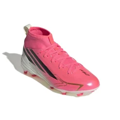 adidas F50 Hyperfast League Mid Gras Voetbalschoenen (FG) Kids Felroze Zwart Goud Wit