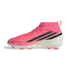 adidas F50 Hyperfast League Mid Gras Voetbalschoenen (FG) Kids Felroze Zwart Goud Wit