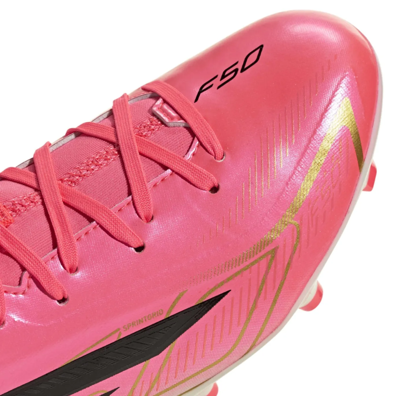 adidas F50 Hyperfast League Mid Gras Voetbalschoenen (FG) Kids Felroze Zwart Goud Wit