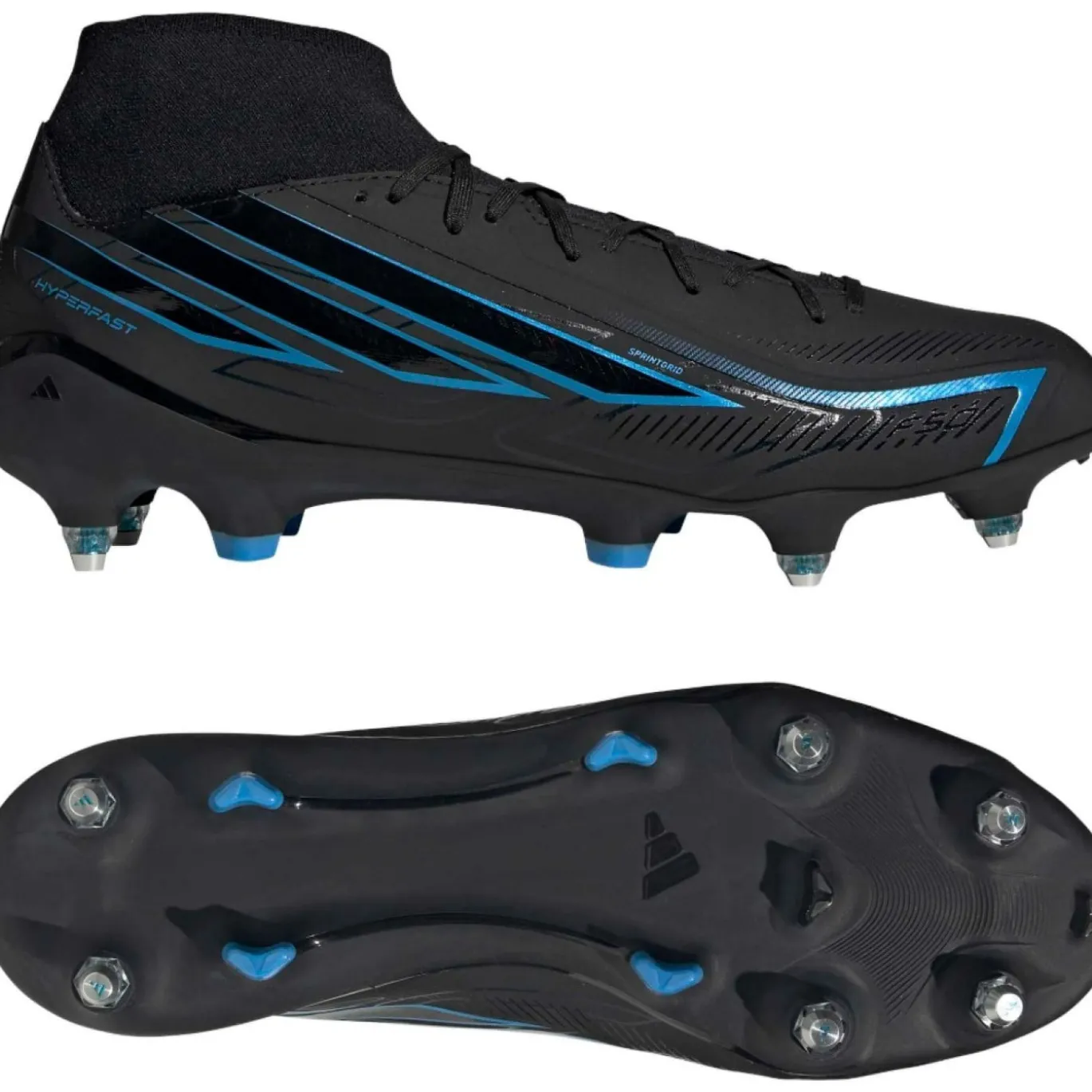 adidas F50 Hyperfast League Mid IJzeren-Nop Voetbalschoenen (SG) Zwart Zwart Blauw