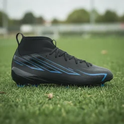 adidas F50 Hyperfast League Mid Gras Voetbalschoenen (FG) Kids Zwart Zwart Blauw