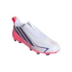 adidas F50 Hyperfast League Veterloze Gras Voetbalschoenen (FG) Kids Wit Paars Roze