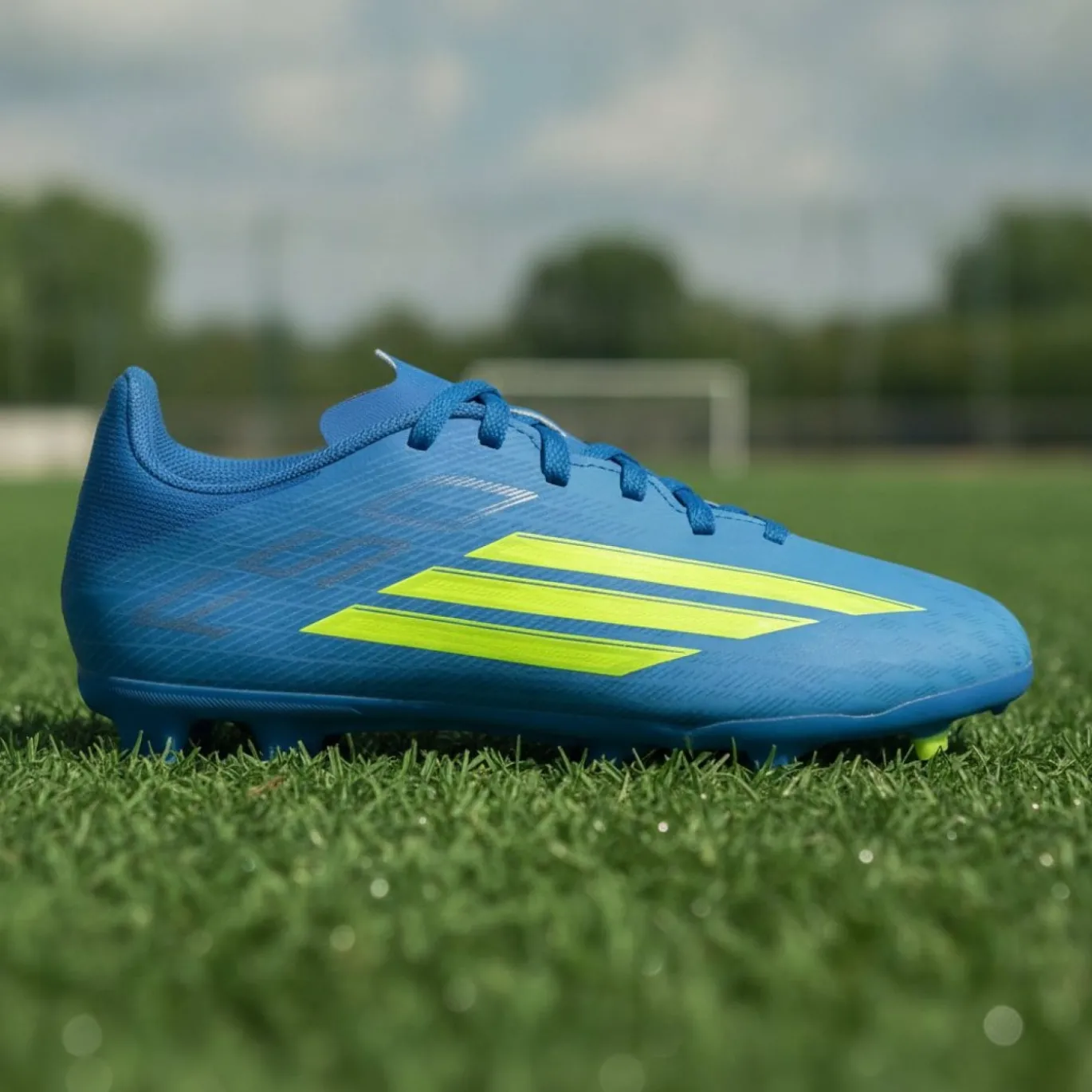 adidas F50 League Gras / Kunstgras Voetbalschoenen (MG) Kids Blauw Neongeel