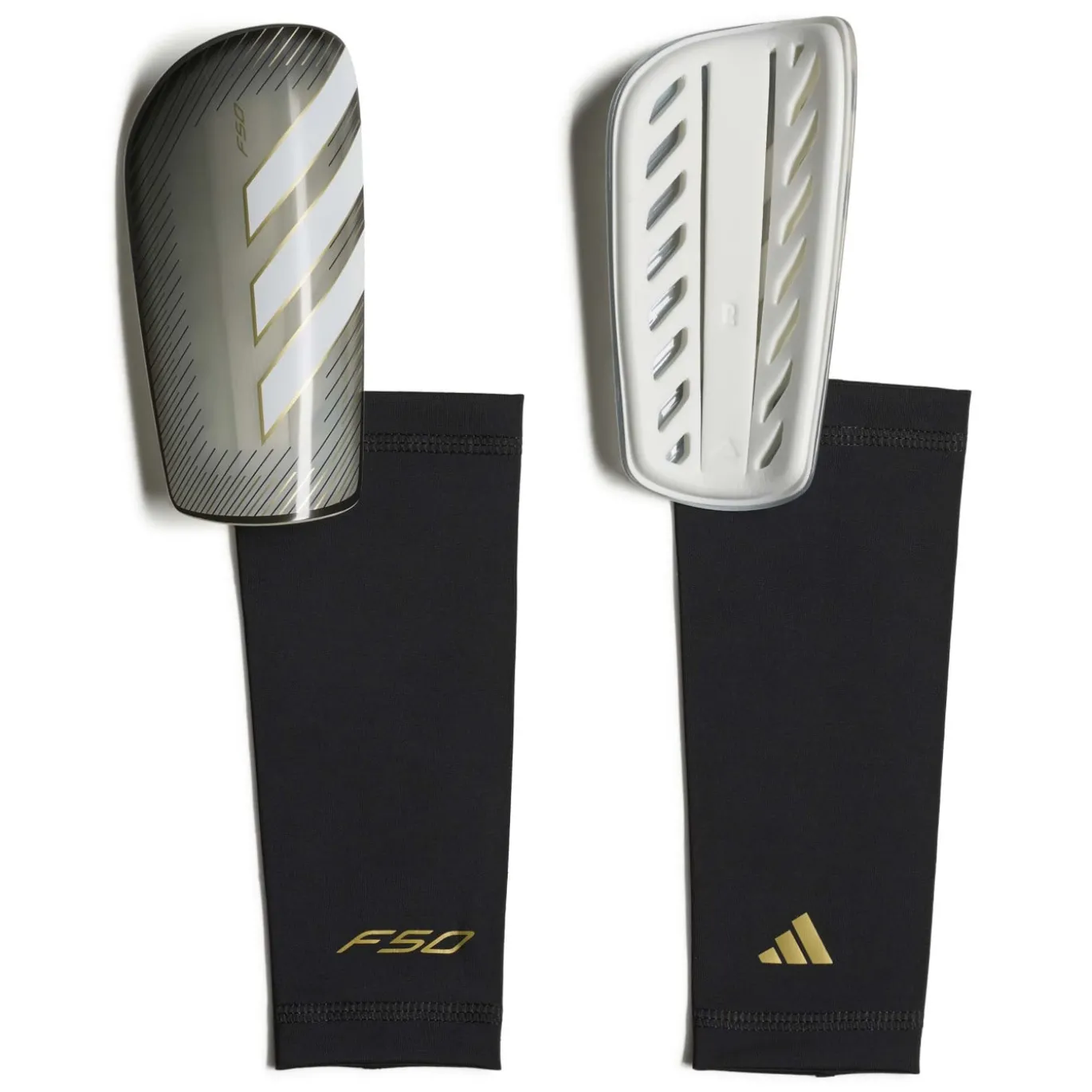 adidas F50 League Scheenbeschermers Zilvergrijs Wit Goud Zwart