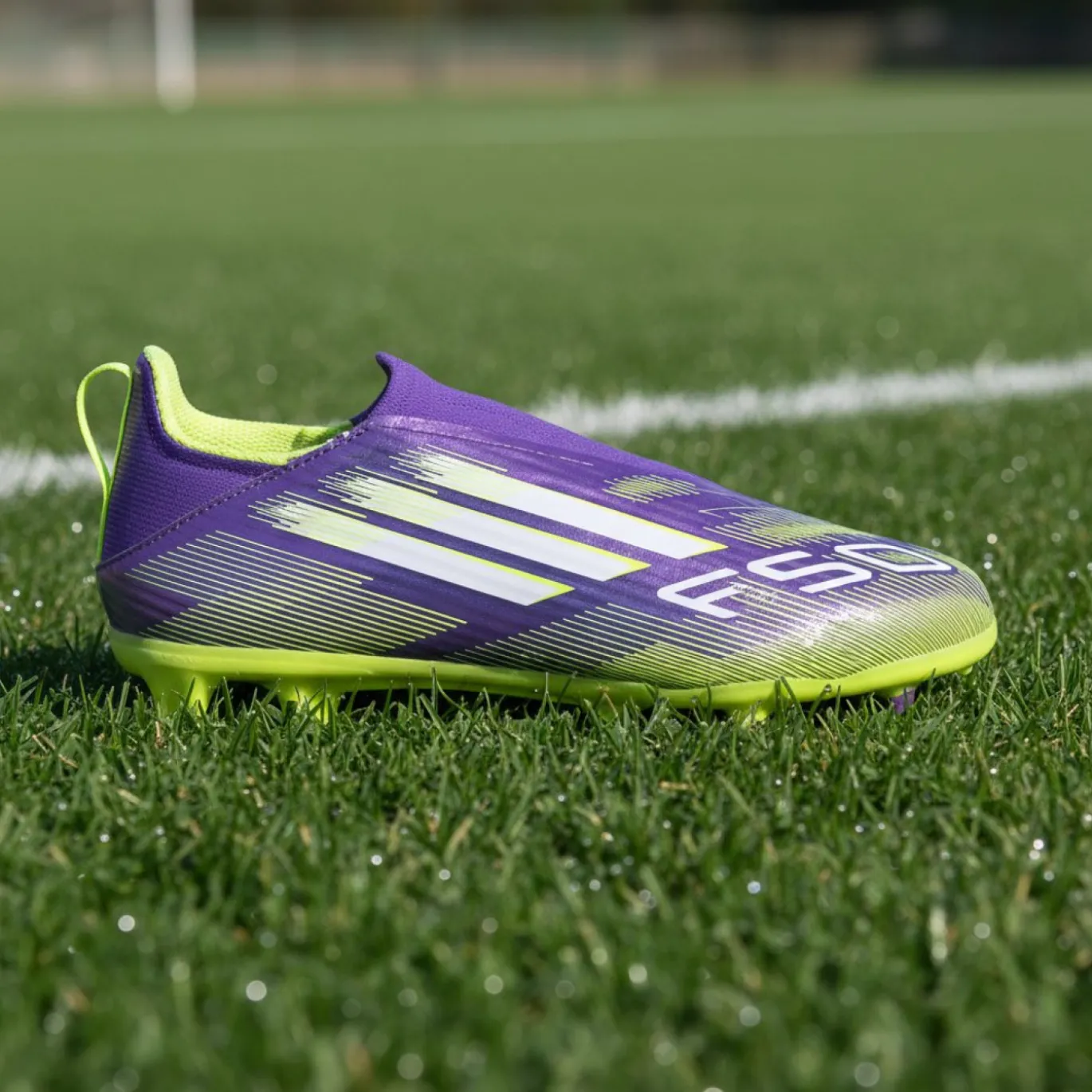 adidas F50 League Veterloze Gras / Kunstgras Voetbalschoenen (MG) Kids Paars Wit Neongeel