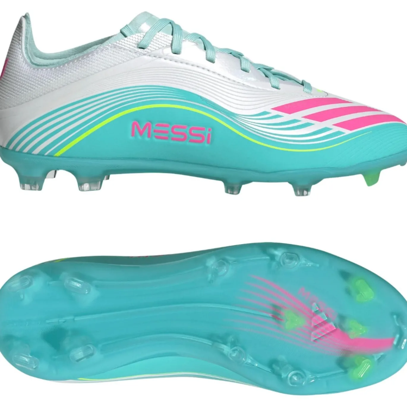 adidas F50 Messi Elite Gras Voetbalschoenen (FG) Kids Wit Turquoise Roze