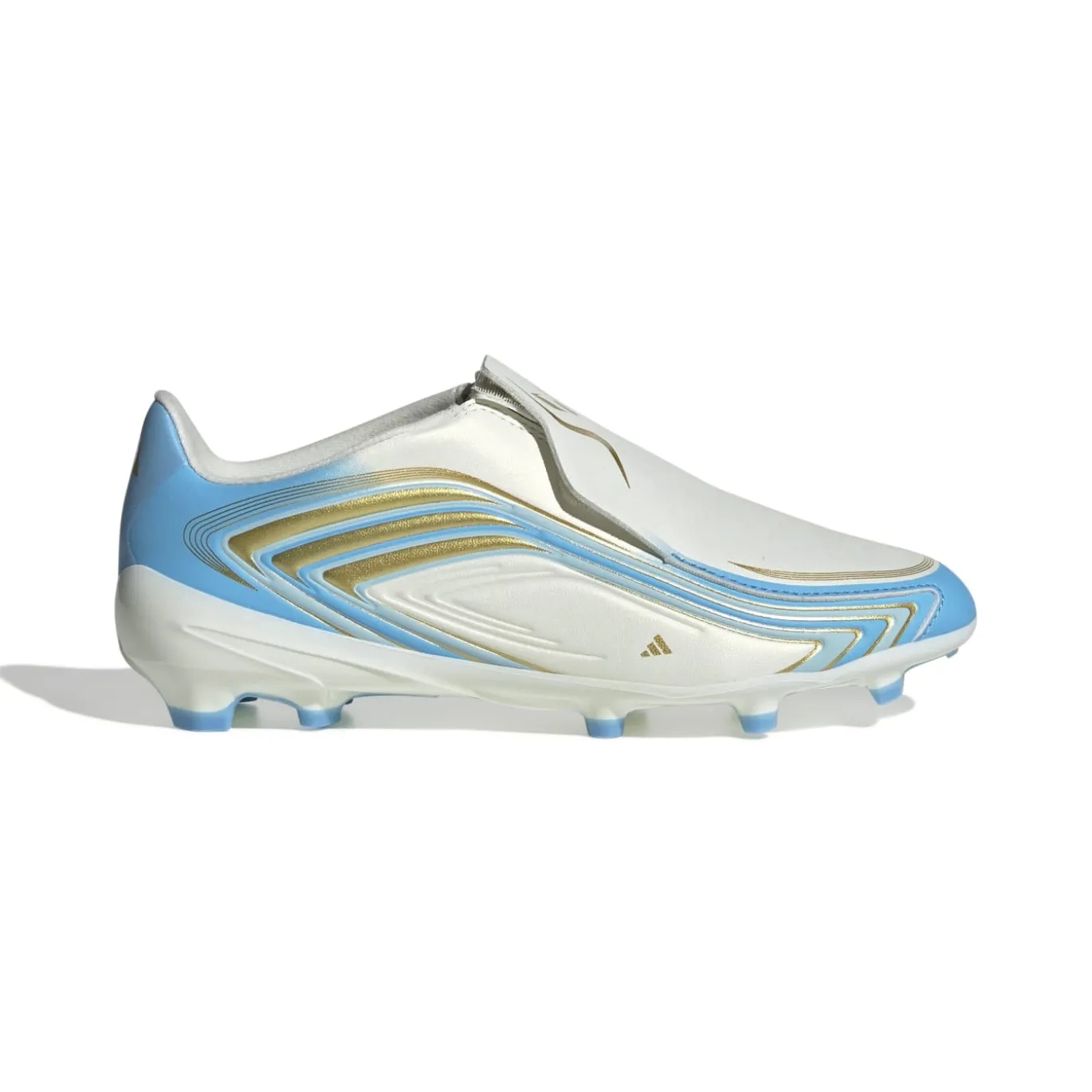 adidas F50 Messi League Veterloze Gras Voetbalschoenen (FG) Kids Wit Lichtblauw Goud