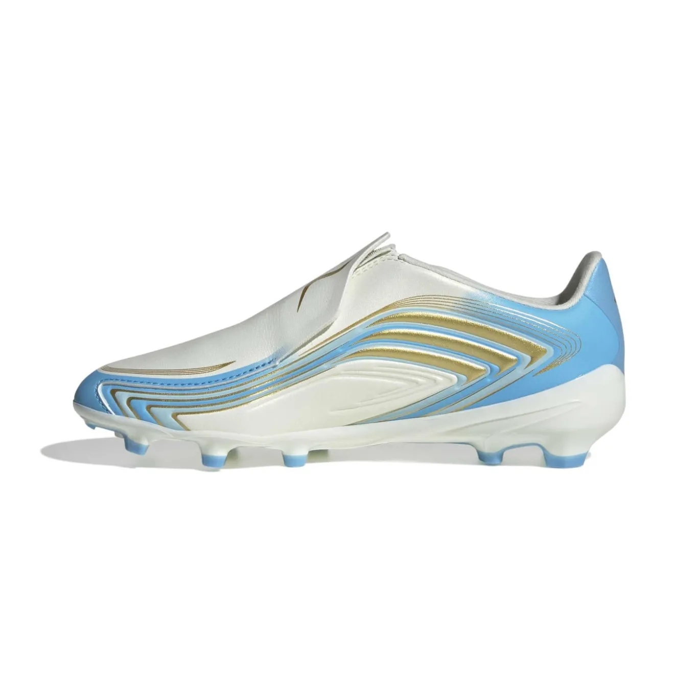adidas F50 Messi League Veterloze Gras Voetbalschoenen (FG) Kids Wit Lichtblauw Goud