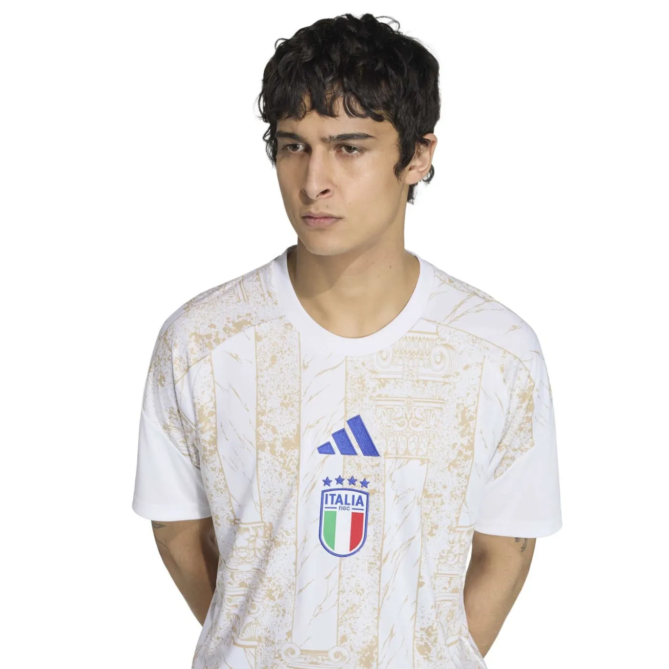adidas Italië Pre-Match Trainingsshirt 2026-2028 Wit Goud Blauw