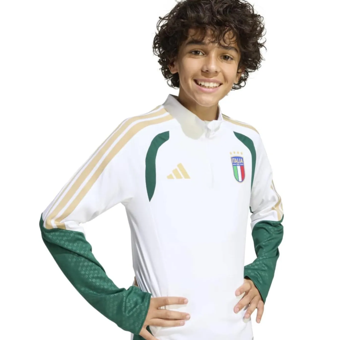 adidas Italië Trainingstrui 1/4-Zip 2026-2028 Kids Wit Groen Goud