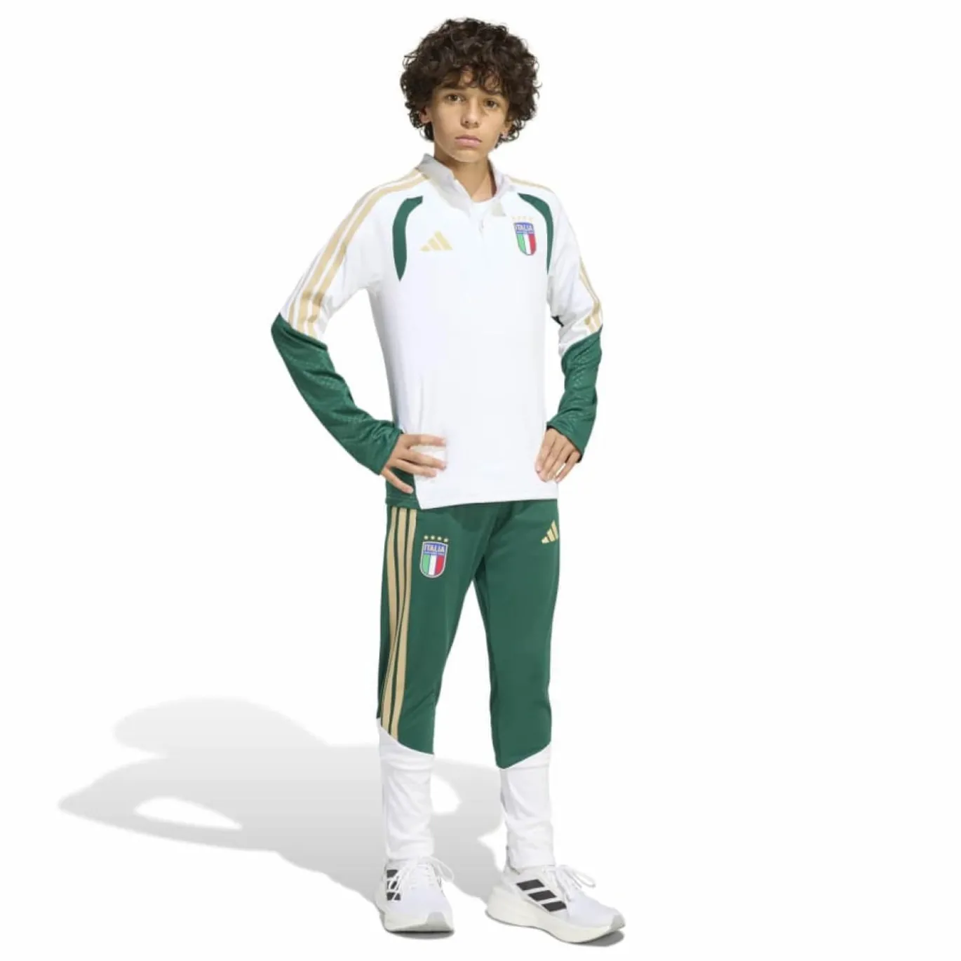 adidas Italië Trainingstrui 1/4-Zip 2026-2028 Kids Wit Groen Goud