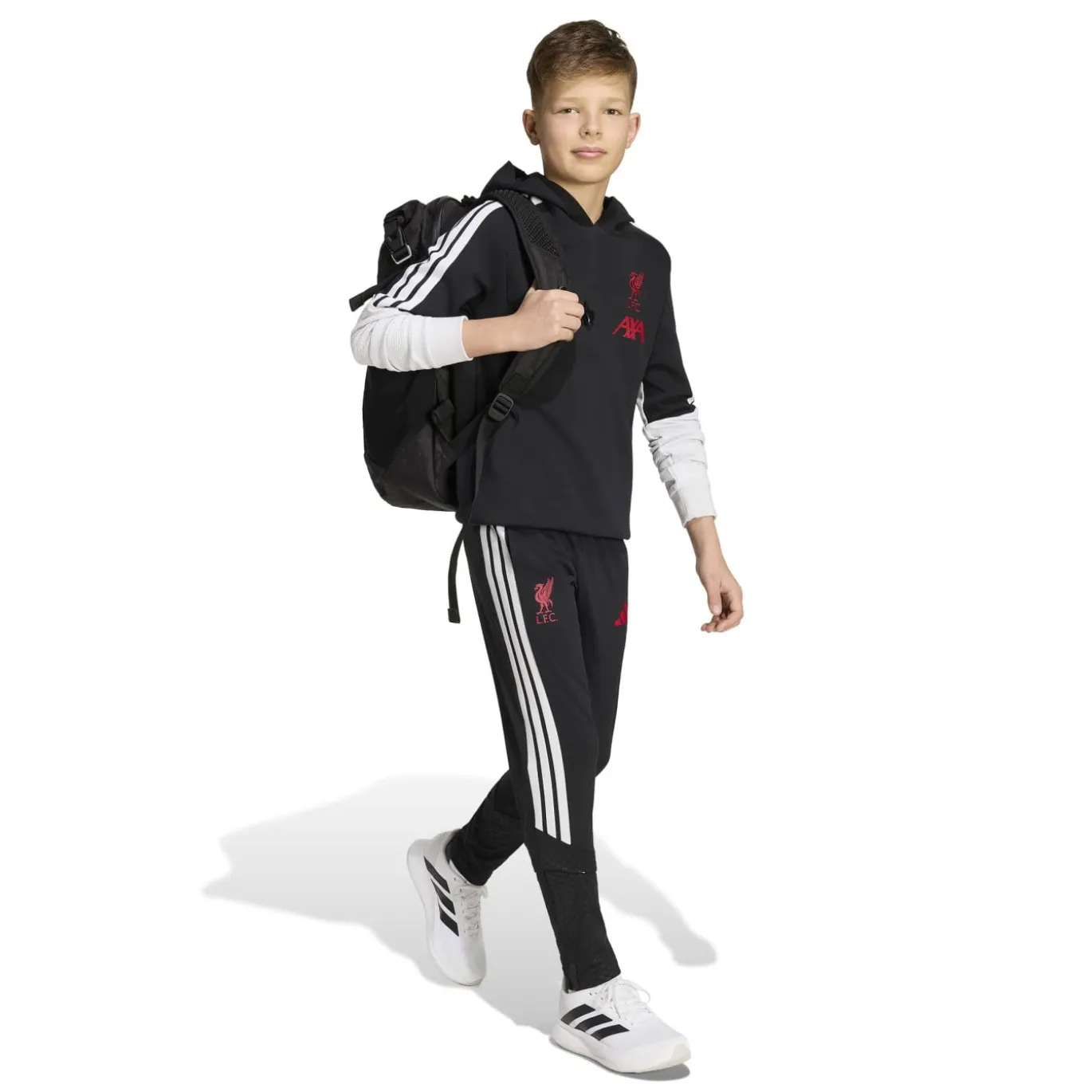 adidas Liverpool Hoodie 2026-2027 Kids Zwart Wit Rood
