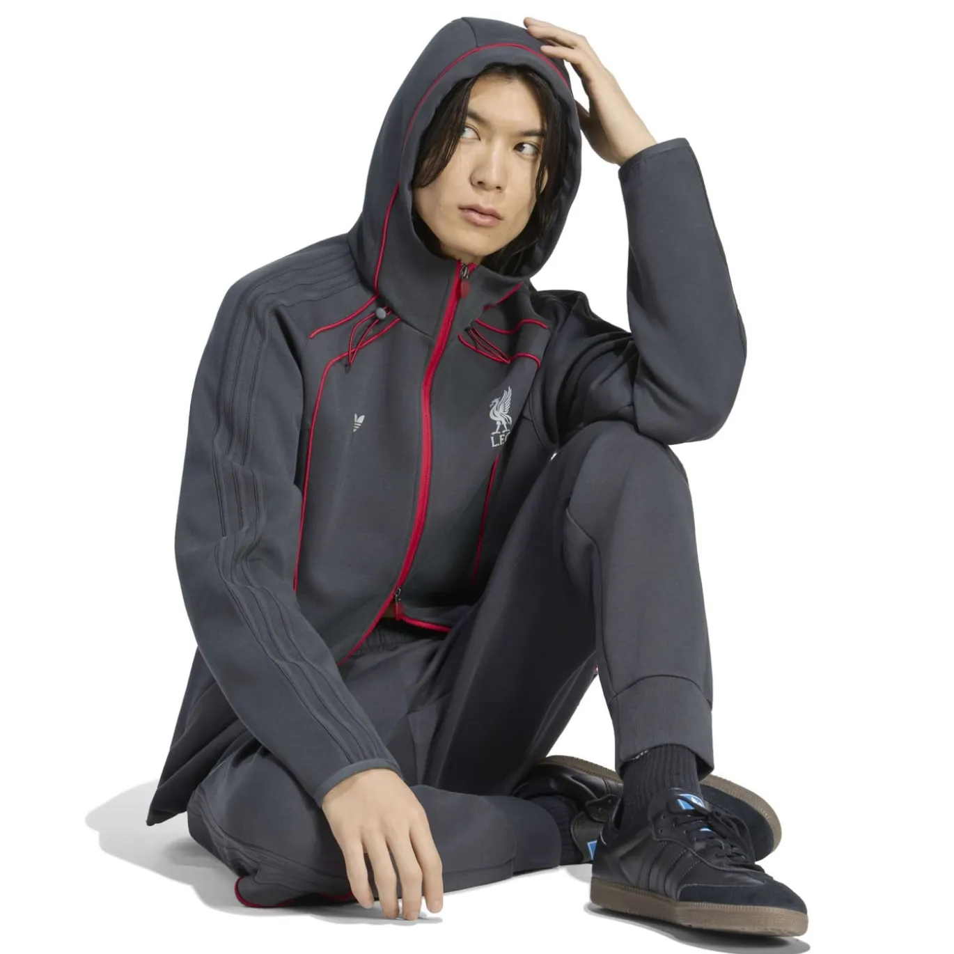 adidas Liverpool Originals Trainingsbroek Donkergrijs Rood Zilver