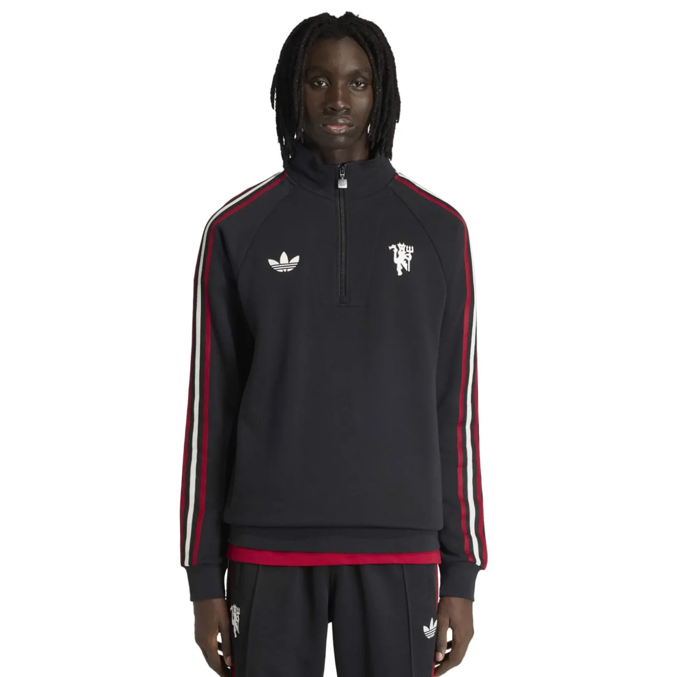 adidas Manchester United Originals Trainingstrui 1/4-Zip Zwart Wit Rood