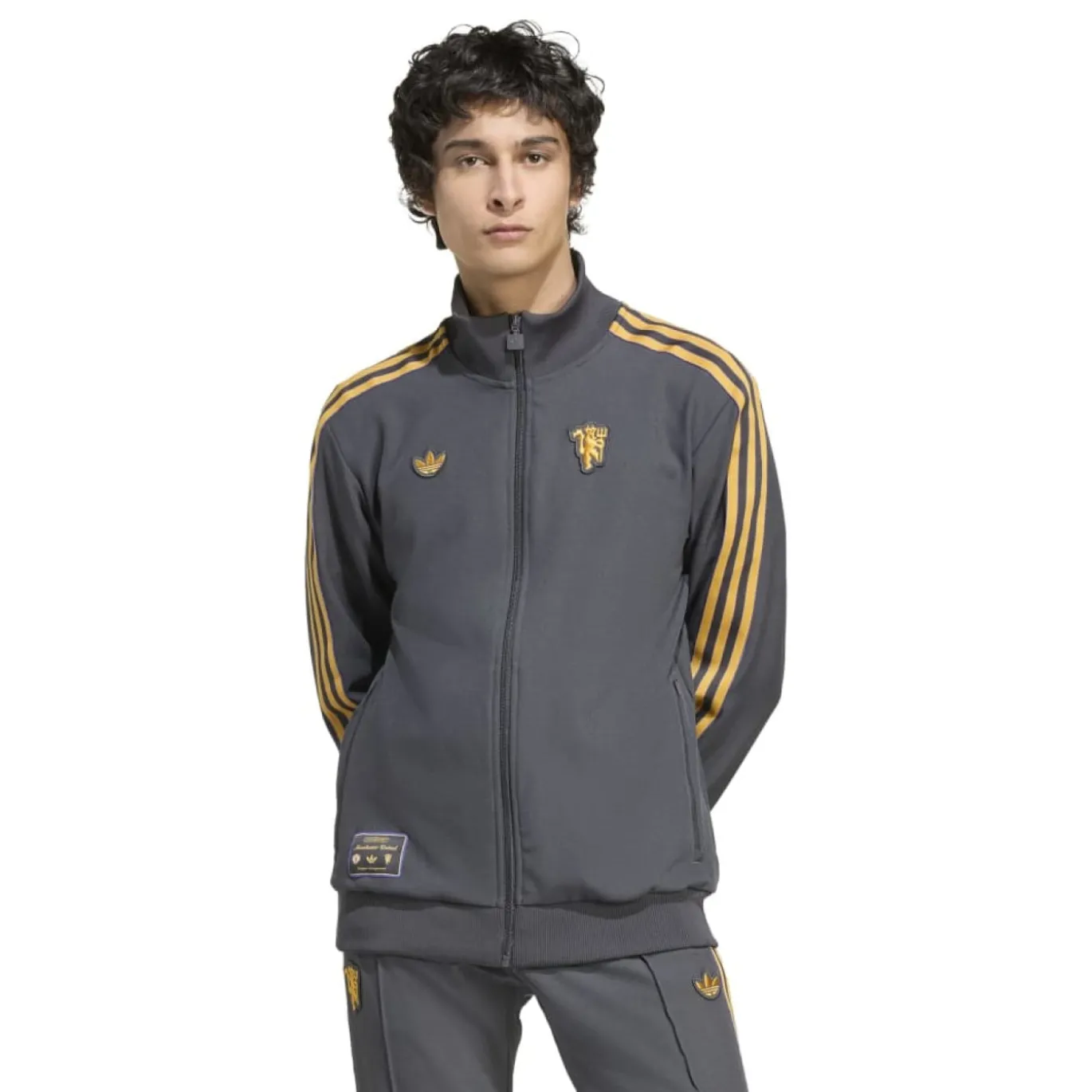 adidas Manchester United Terrace Icons Trainingspak Full-Zip Donkergrijs Goud