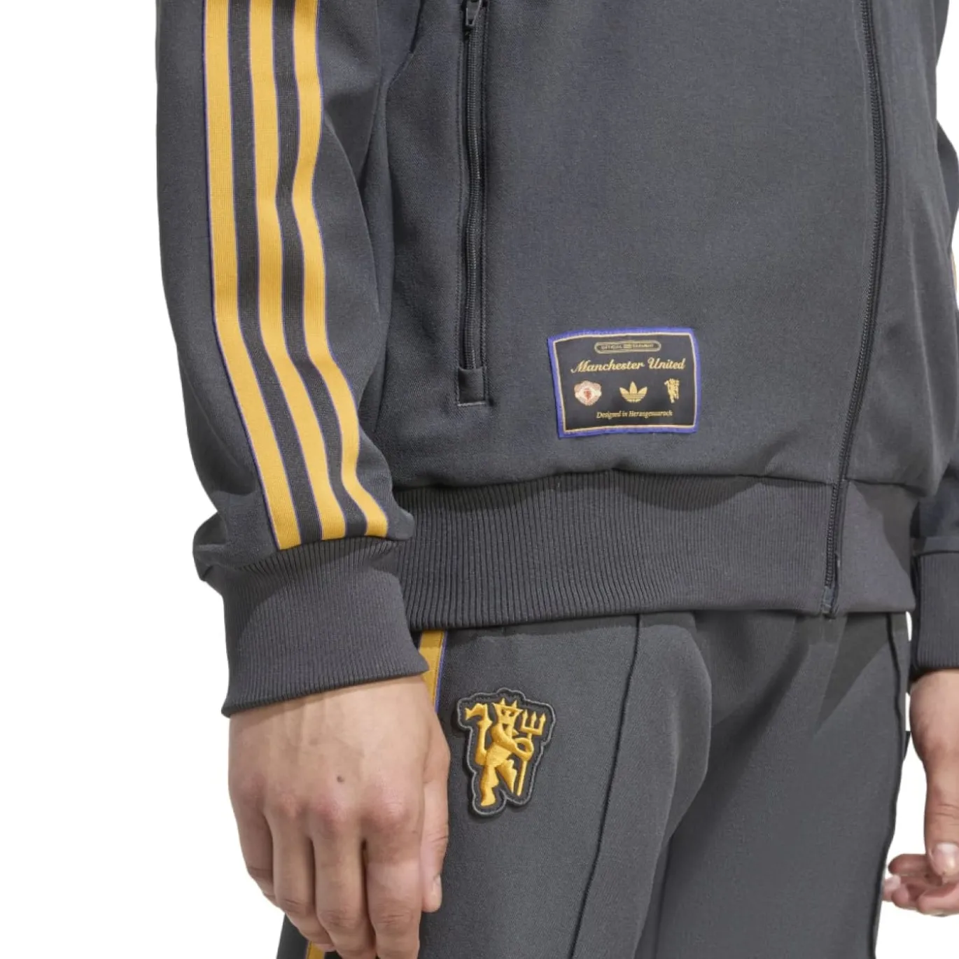 adidas Manchester United Terrace Icons Trainingsjack Donkergrijs Goud