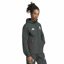 adidas Manchester United Tiro Travel Trainingsjack 2026-2027 Donkerolijfgroen Wit Rood
