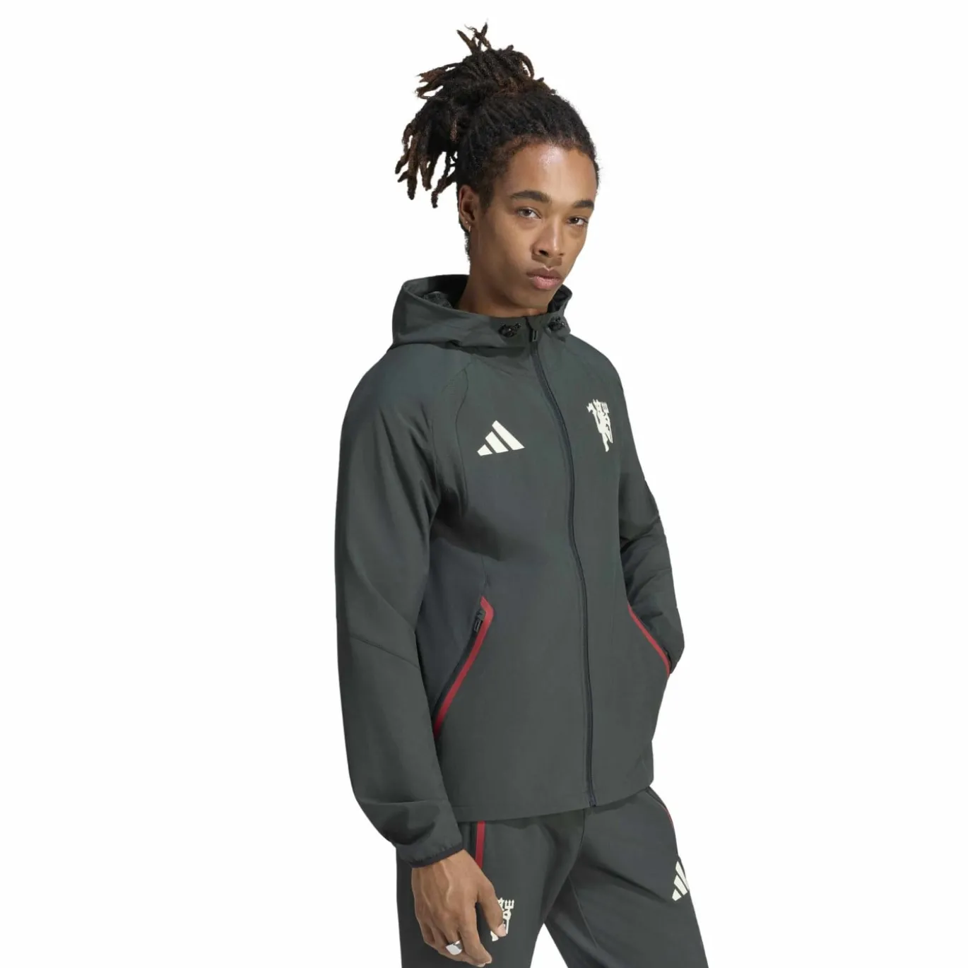 adidas Manchester United Tiro Travel Trainingsjack 2026-2027 Donkerolijfgroen Wit Rood