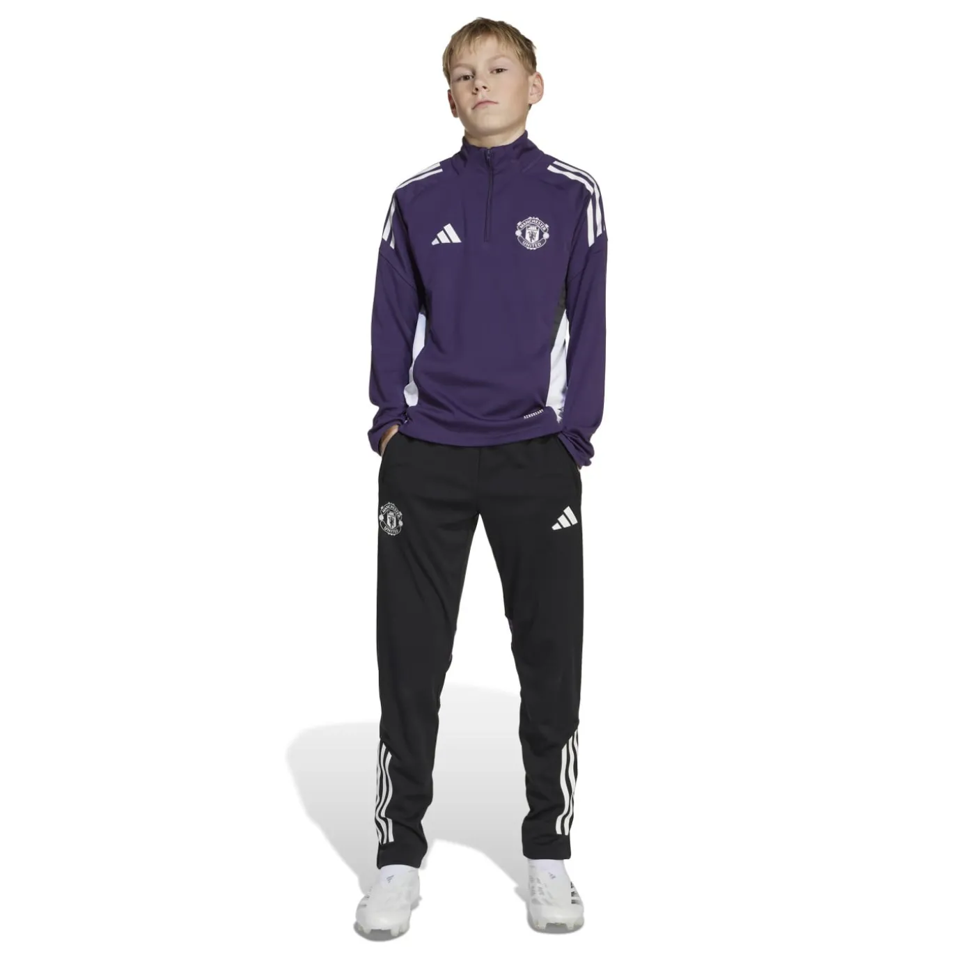 adidas Manchester United Trainingsbroek 2025-2026 Kids Zwart Wit Paars