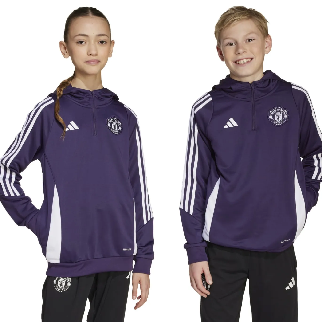 adidas Manchester United Track Trainingspak Hooded 2025-2025 Kids Paars Wit