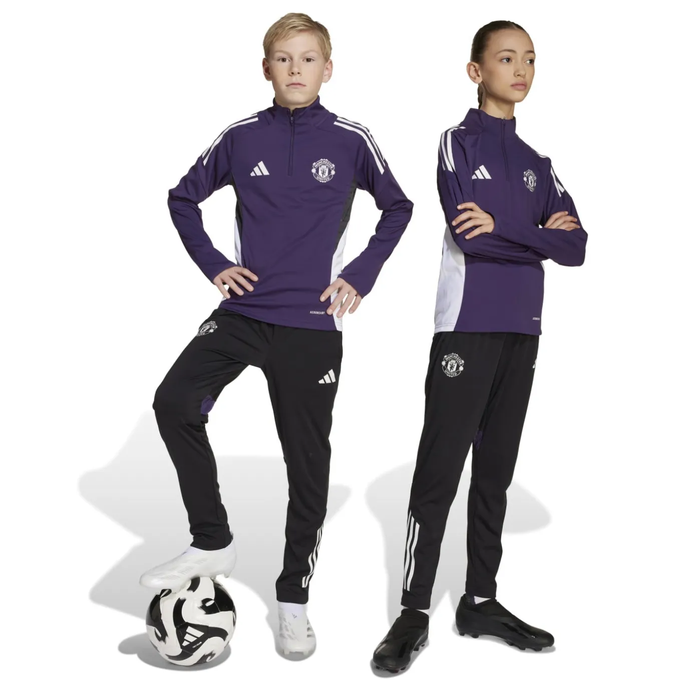 adidas Manchester United Trainingspak 1/4-Zip 2025-2026 Kids Paars Zwart Wit