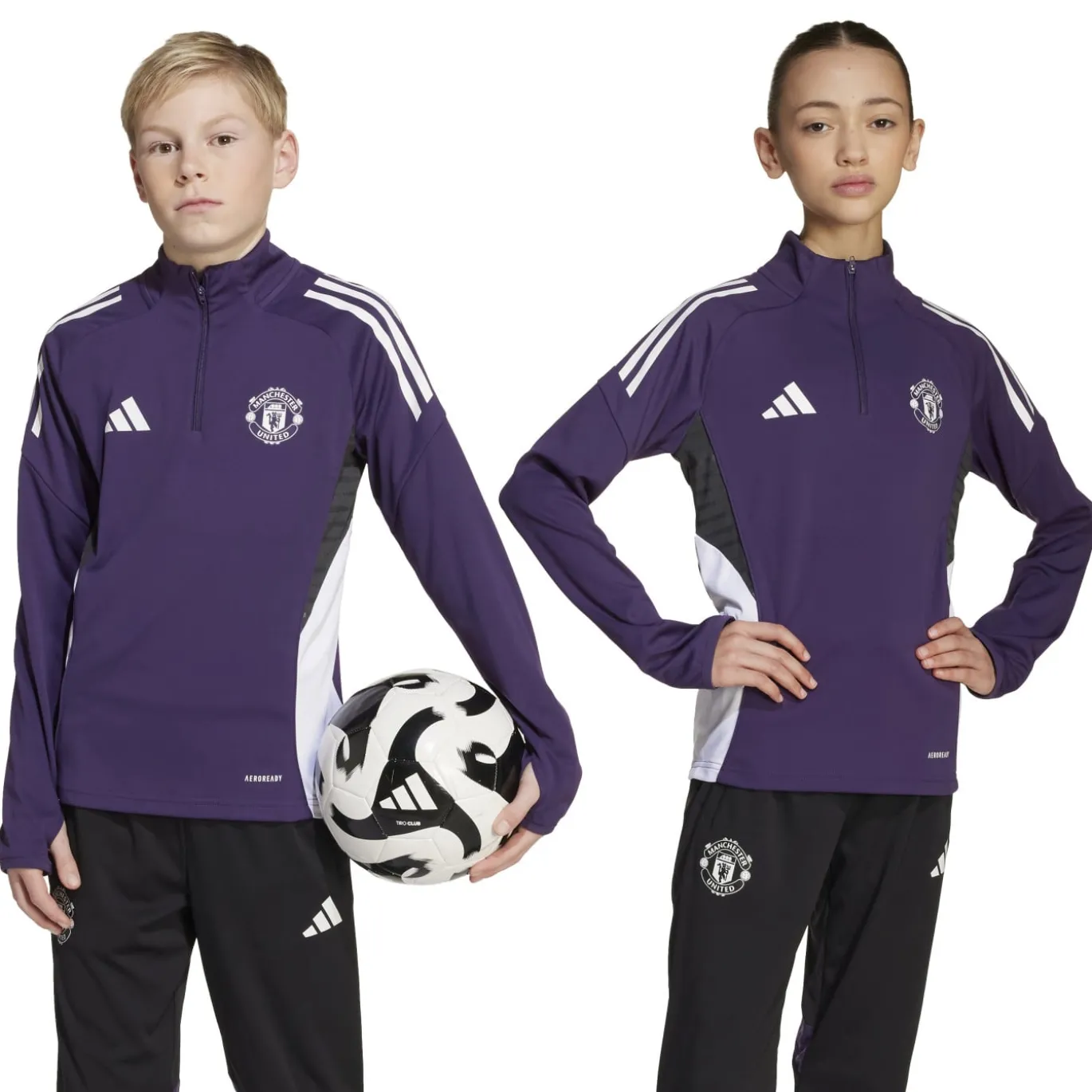 adidas Manchester United Trainingstrui 1/4-Zip 2025-2026 Kids Paars Wit Zwart