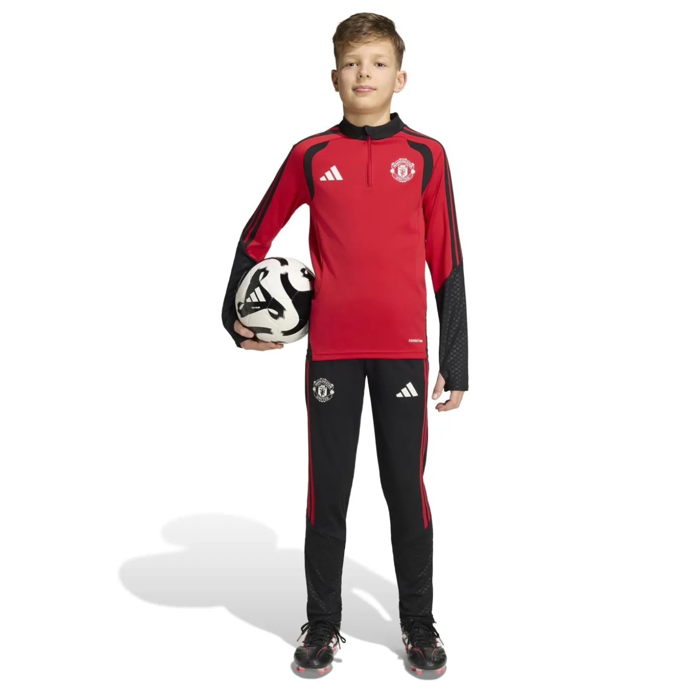 adidas Manchester United Trainingspak 1/4-Zip 2026-2027 Kids Rood Zwart Wit
