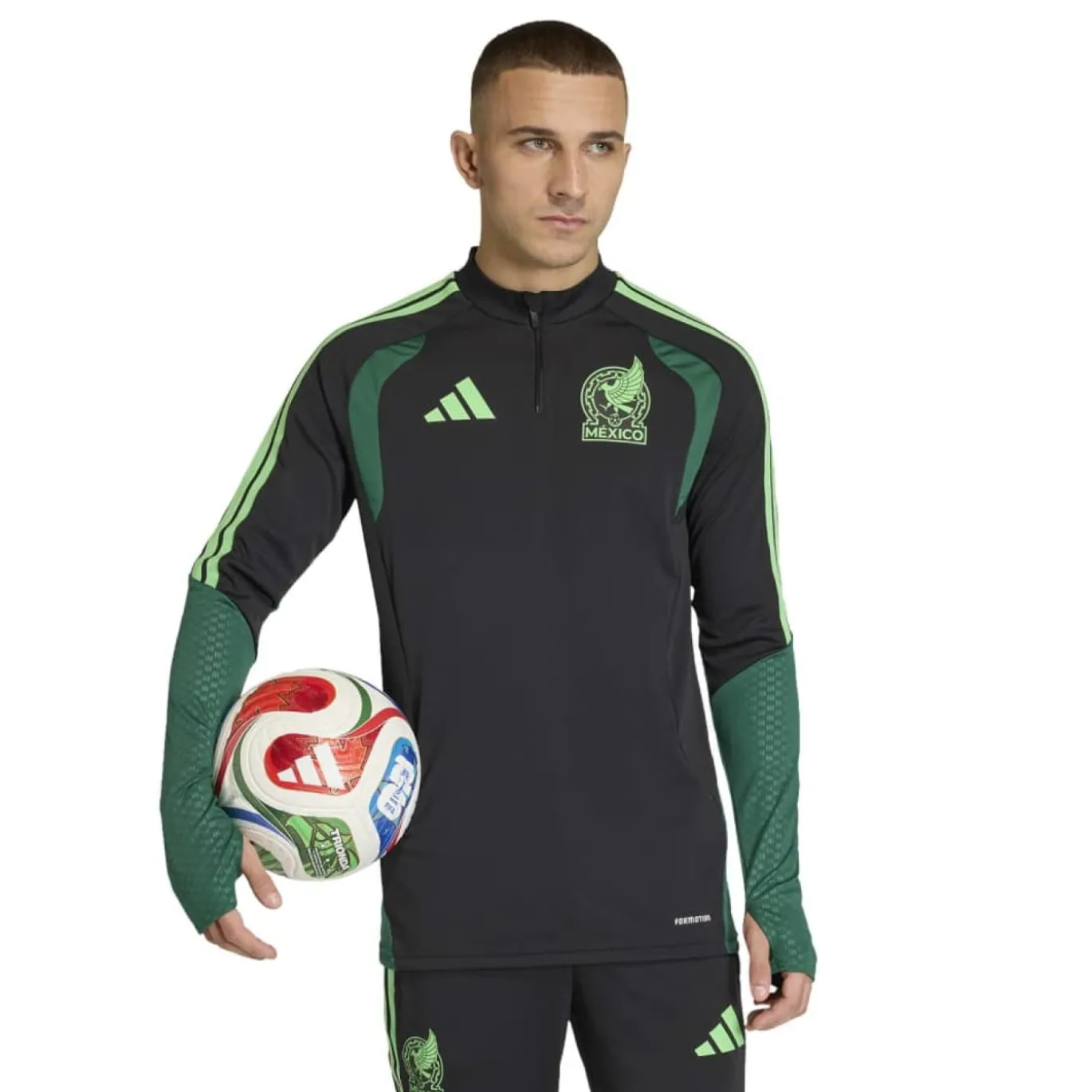 adidas Mexico Trainingstrui 1/4-Zip 2026-2028 Zwart Lichtgroen Groen