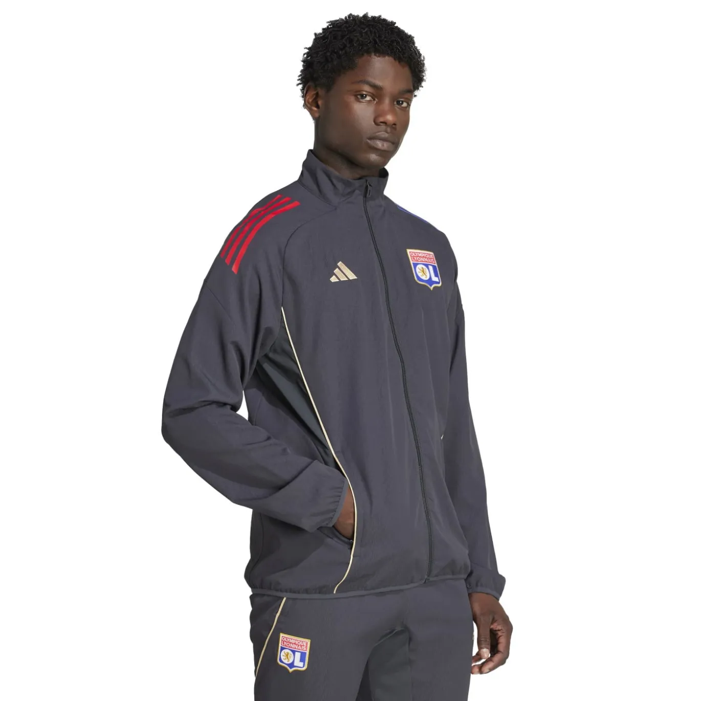 adidas Olympique Lyon Presentatie Trainingsjack 2025-2026 Donkergrijs Goud Rood Blauw