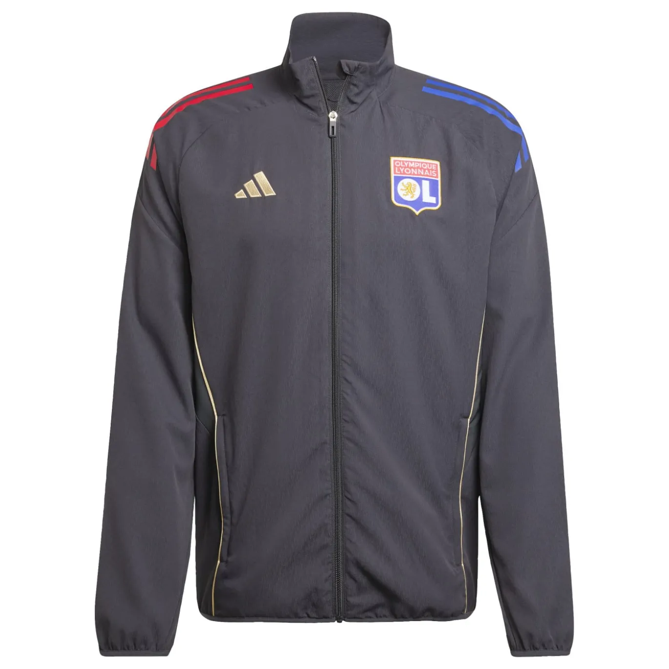adidas Olympique Lyon Presentatie Trainingsjack 2025-2026 Donkergrijs Goud Rood Blauw