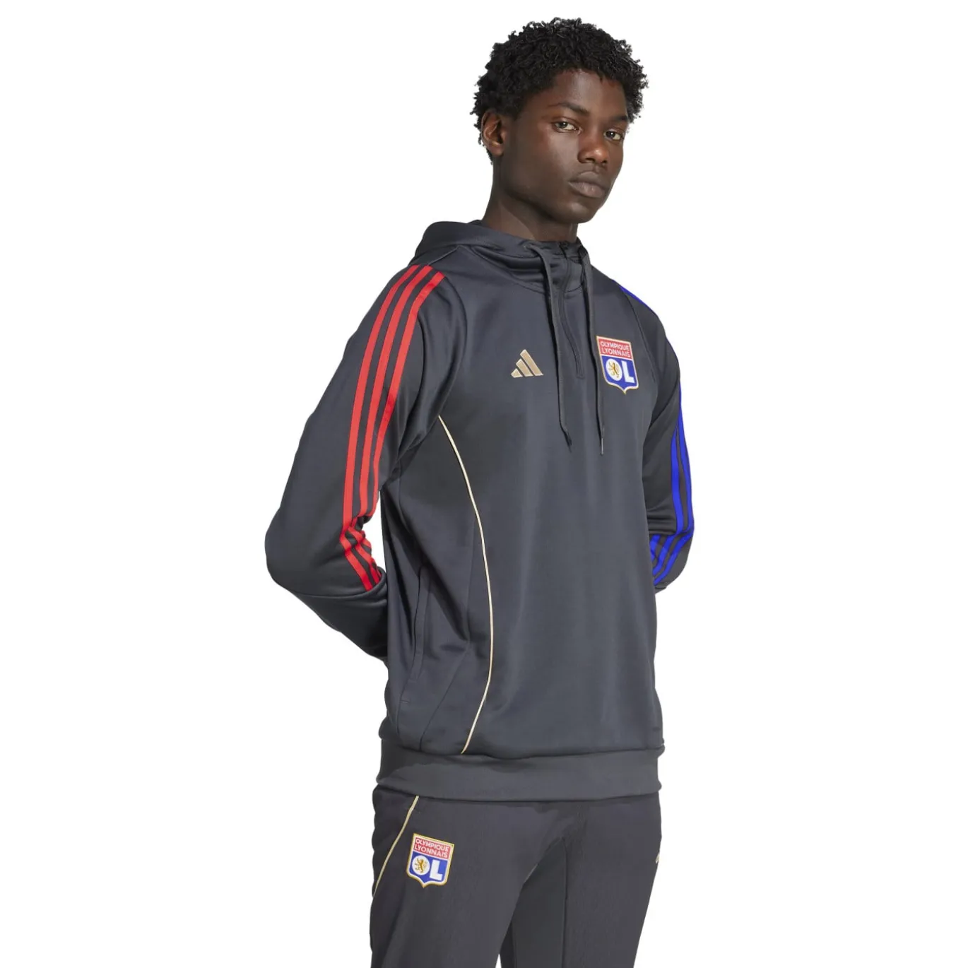 adidas Olympique Lyon Track Trainingspak Hooded 2025-2026 Donkergrijs Goud Rood Blauw