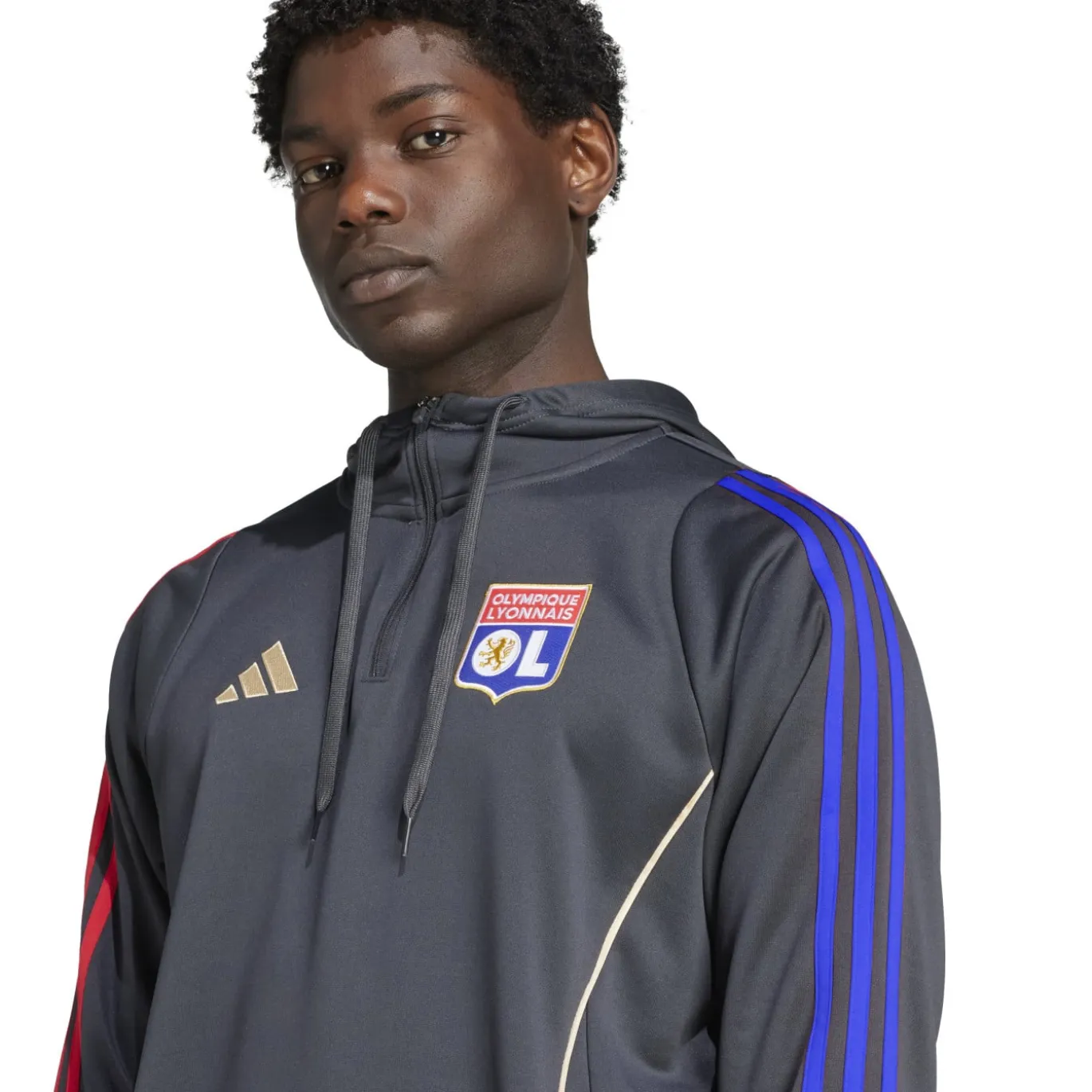 adidas Olympique Lyon Track Trainingspak Hooded 2025-2026 Donkergrijs Goud Rood Blauw