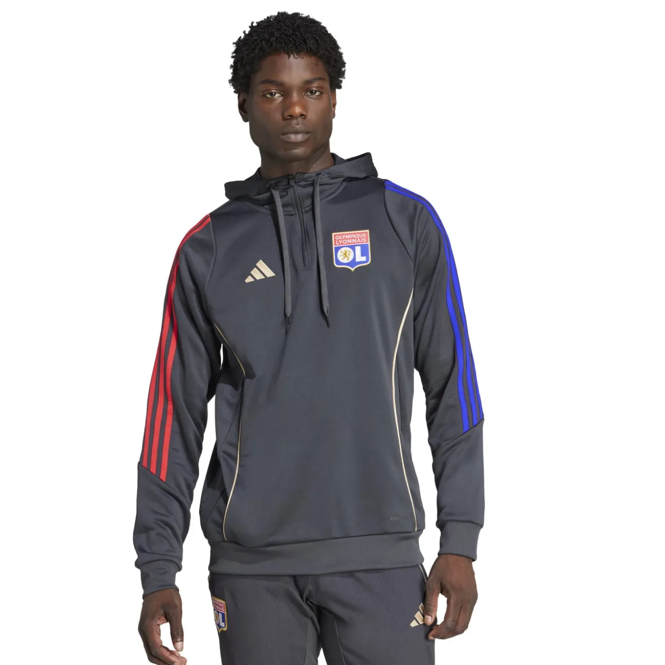 adidas Olympique Lyon Track Trainingspak Hooded 2025-2026 Donkergrijs Goud Rood Blauw