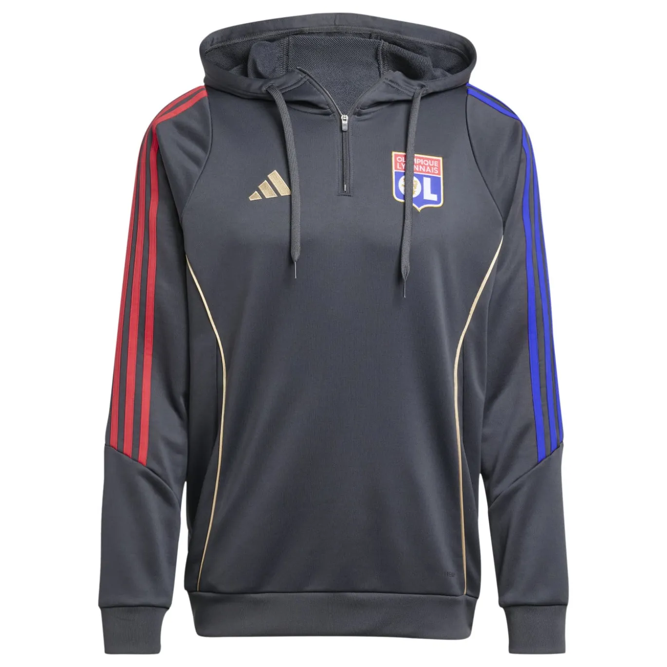 adidas Olympique Lyon Track Trainingspak Hooded 2025-2026 Donkergrijs Goud Rood Blauw