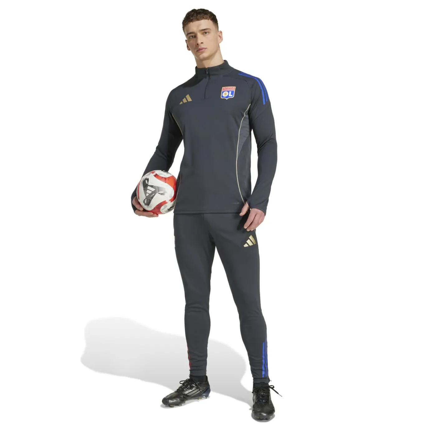 adidas Olympique Lyon Trainingspak 1/4-Zip 2025-2026 Donkergrijs Goud Rood Blauw