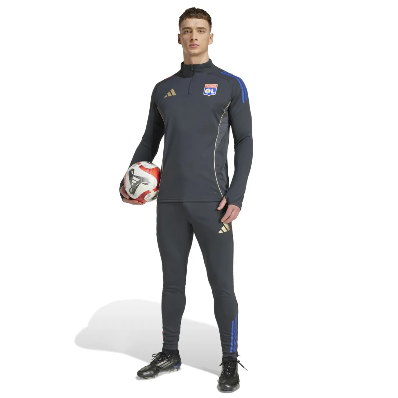adidas Olympique Lyon Trainingstrui 1/4-Zip 2025-2026 Donkergrijs Goud Rood Blauw