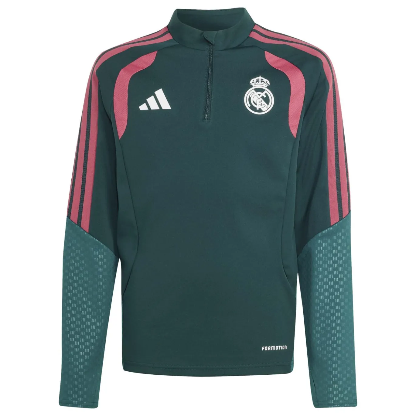adidas Real Madrid Trainingstrui 1/4-Zip 2026-2027 Kids Donkergroen Roze Wit