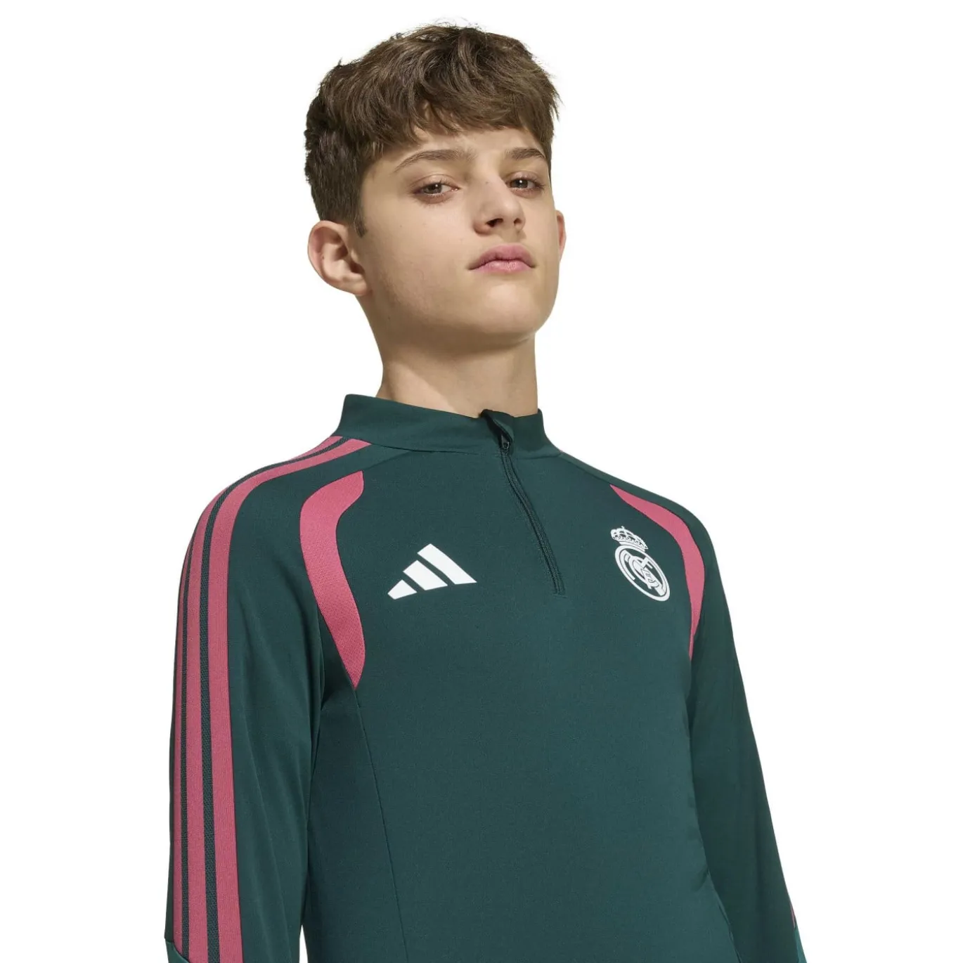 adidas Real Madrid Trainingstrui 1/4-Zip 2026-2027 Kids Donkergroen Roze Wit